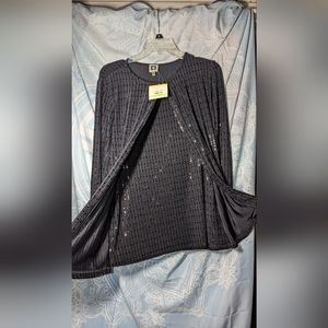 Anne Klein NWT Women Black Sequin Long Sleeve Open Top